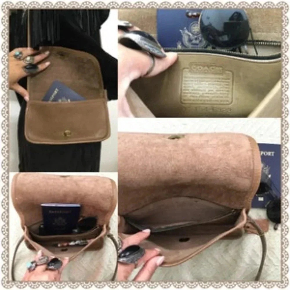 COACH | Tan Camel COACH Distressed Leather Small Mini Coin Phone Wallet RARE Bag - Picture 5 of 10